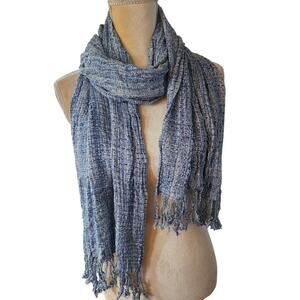 Isa & Stef Blue White Woven Scarf With Fringe